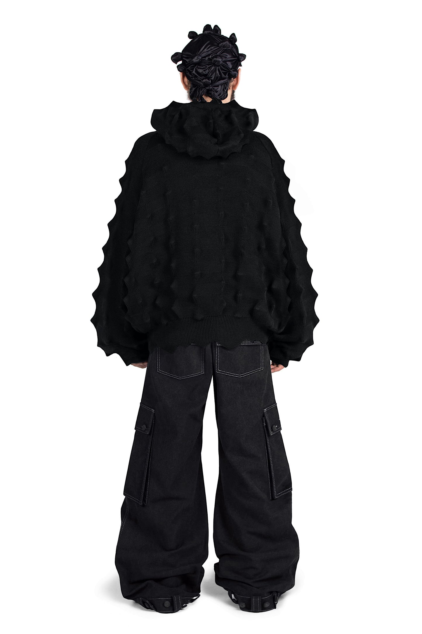 SPIKED KNIT HOODIE BLACK