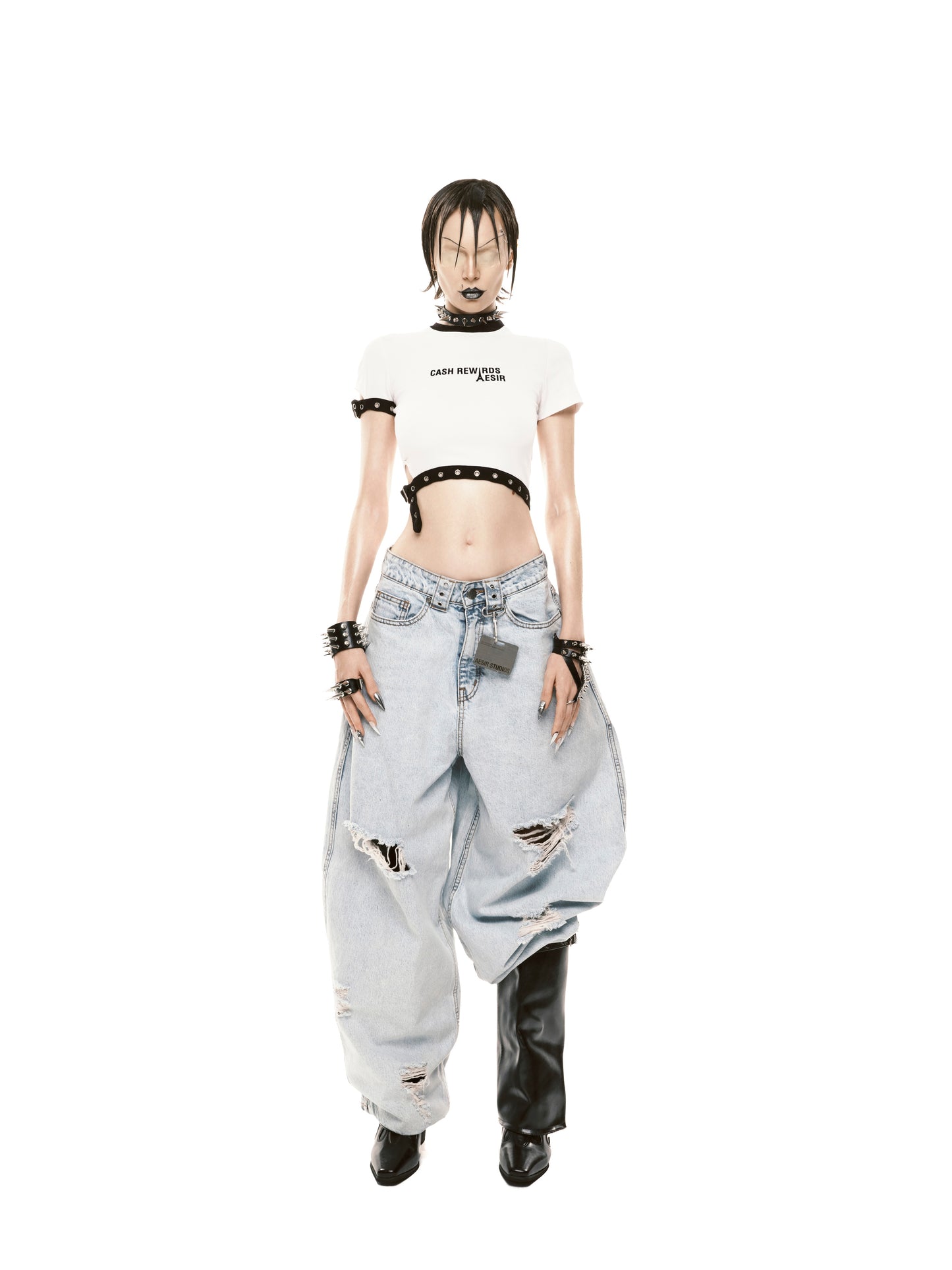DISTRESSED BALLOON JEANS BLUE