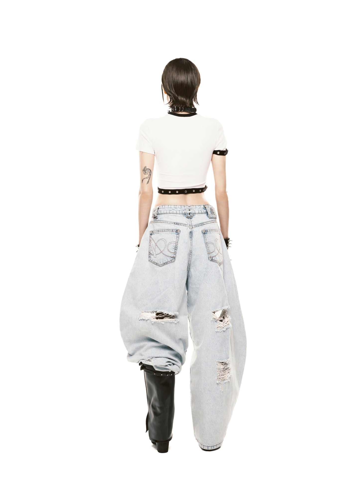 DISTRESSED BALLOON JEANS BLUE