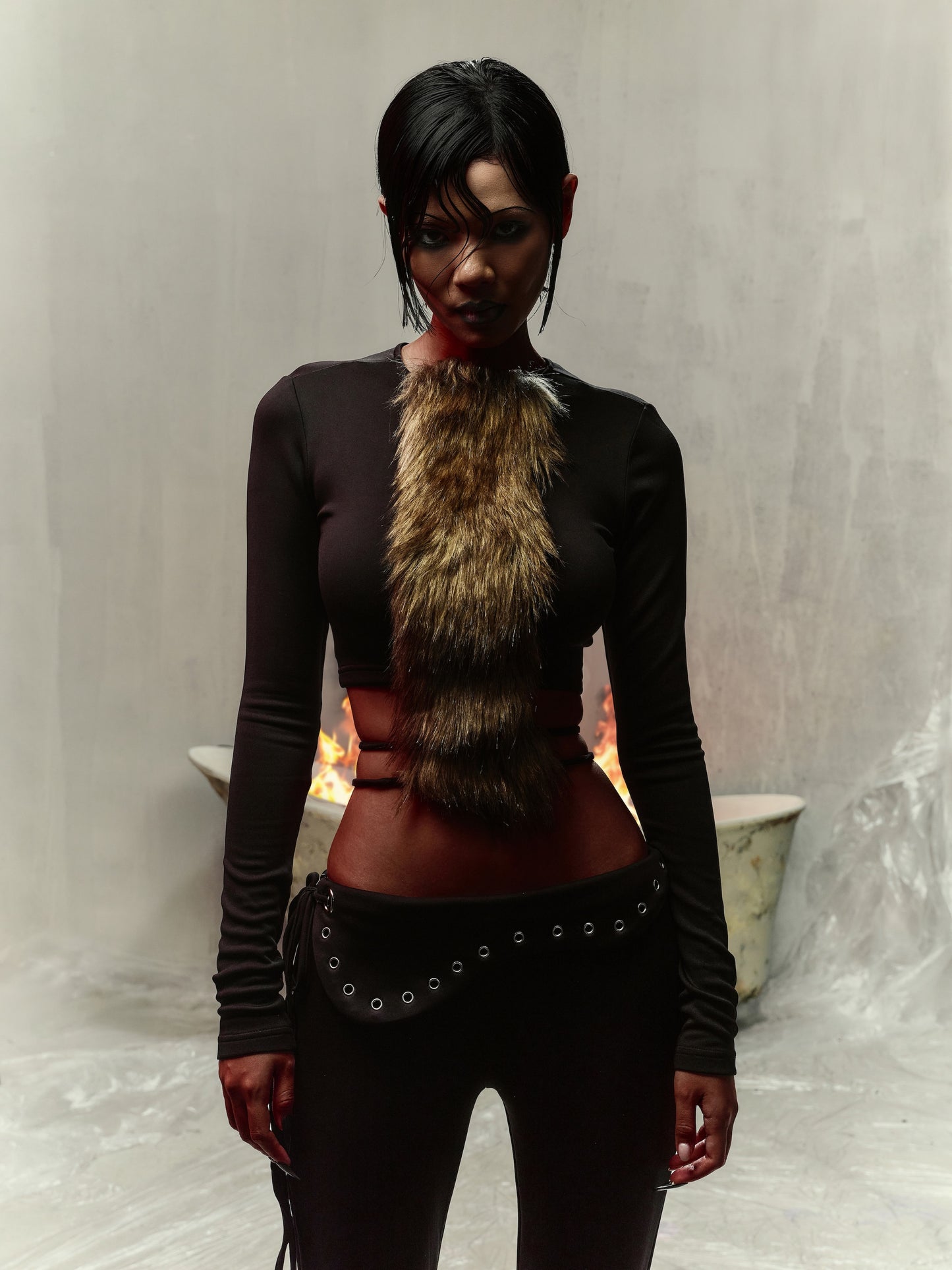 MARJA LONG-SLEEVE FUR TOP