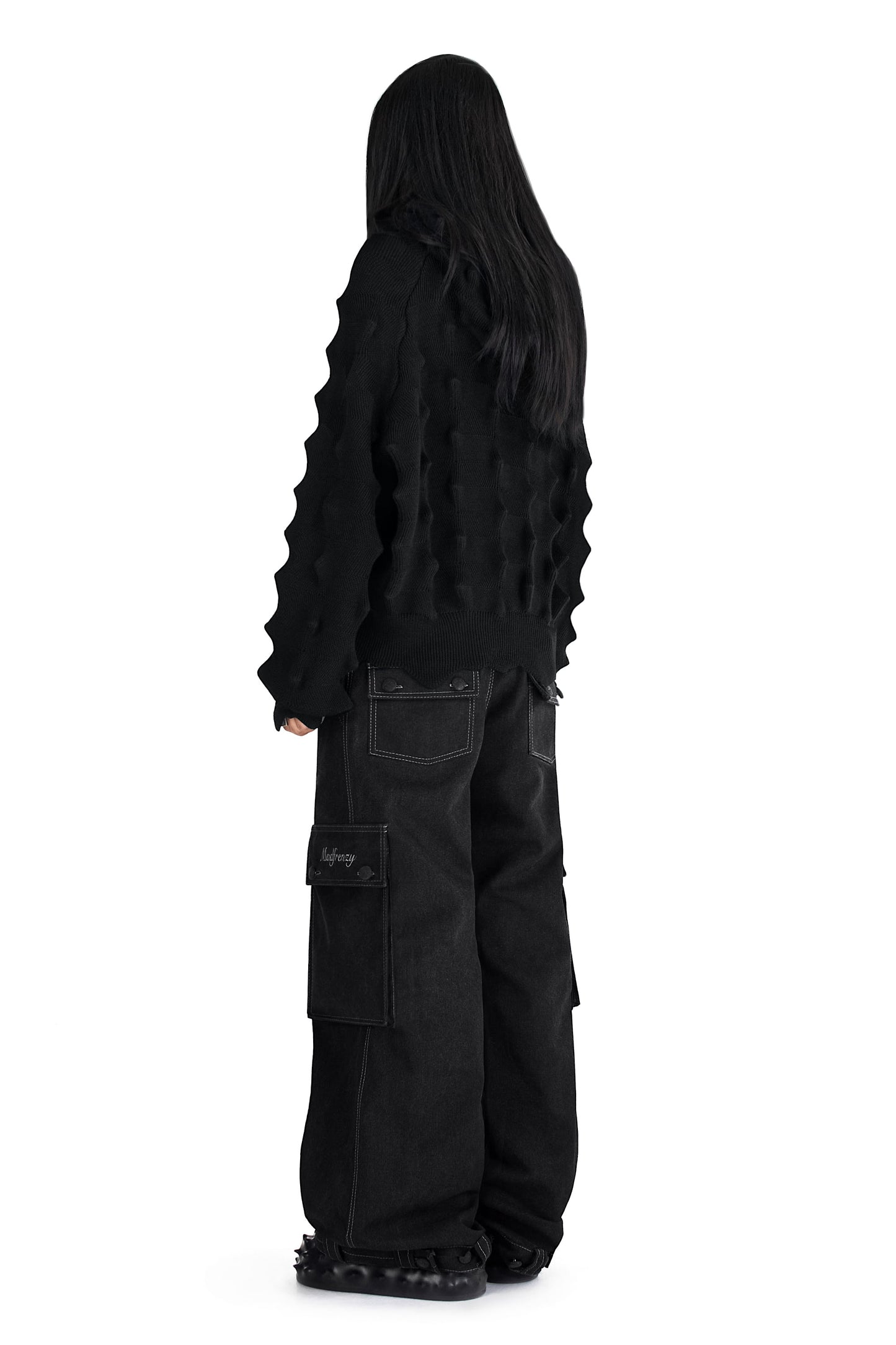 SPIKED KNIT HOODIE BLACK