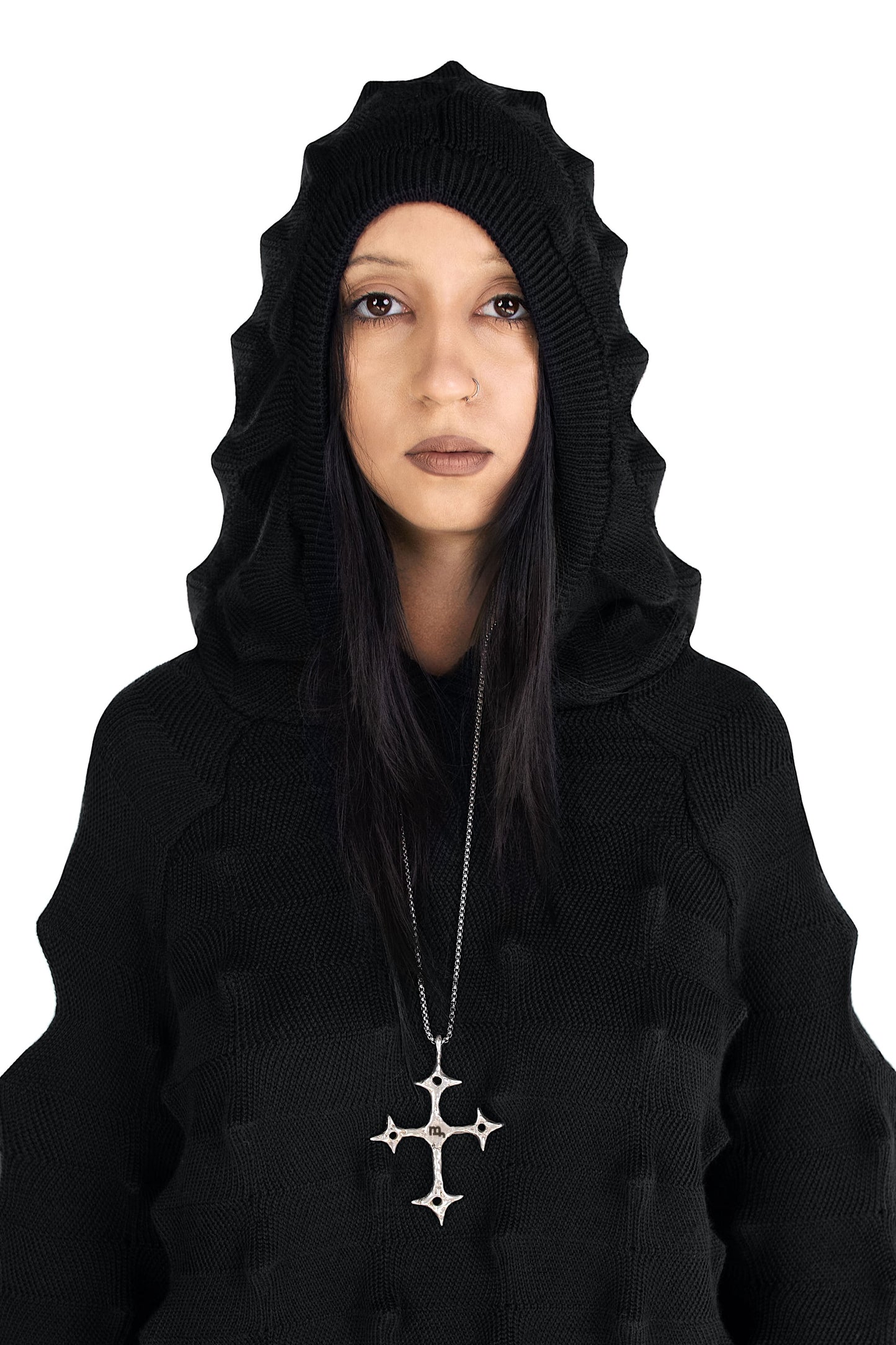 SPIKED KNIT HOODIE BLACK