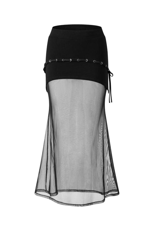 PHARSA SHEER MESH LONG SKIRT