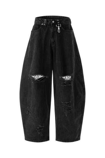 DISTRESSED BALLOON JEANS BLACK