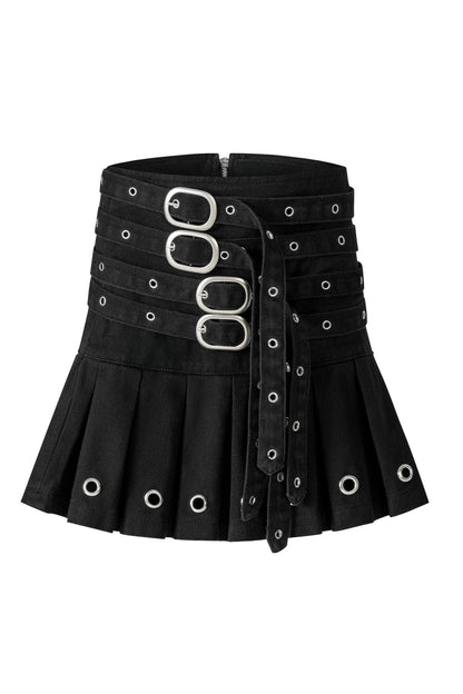 MULTI BUCKLE PLEATED SKIRT