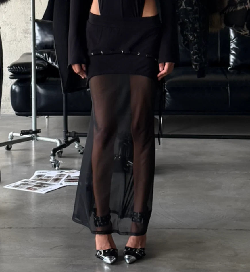 PHARSA SHEER MESH LONG SKIRT